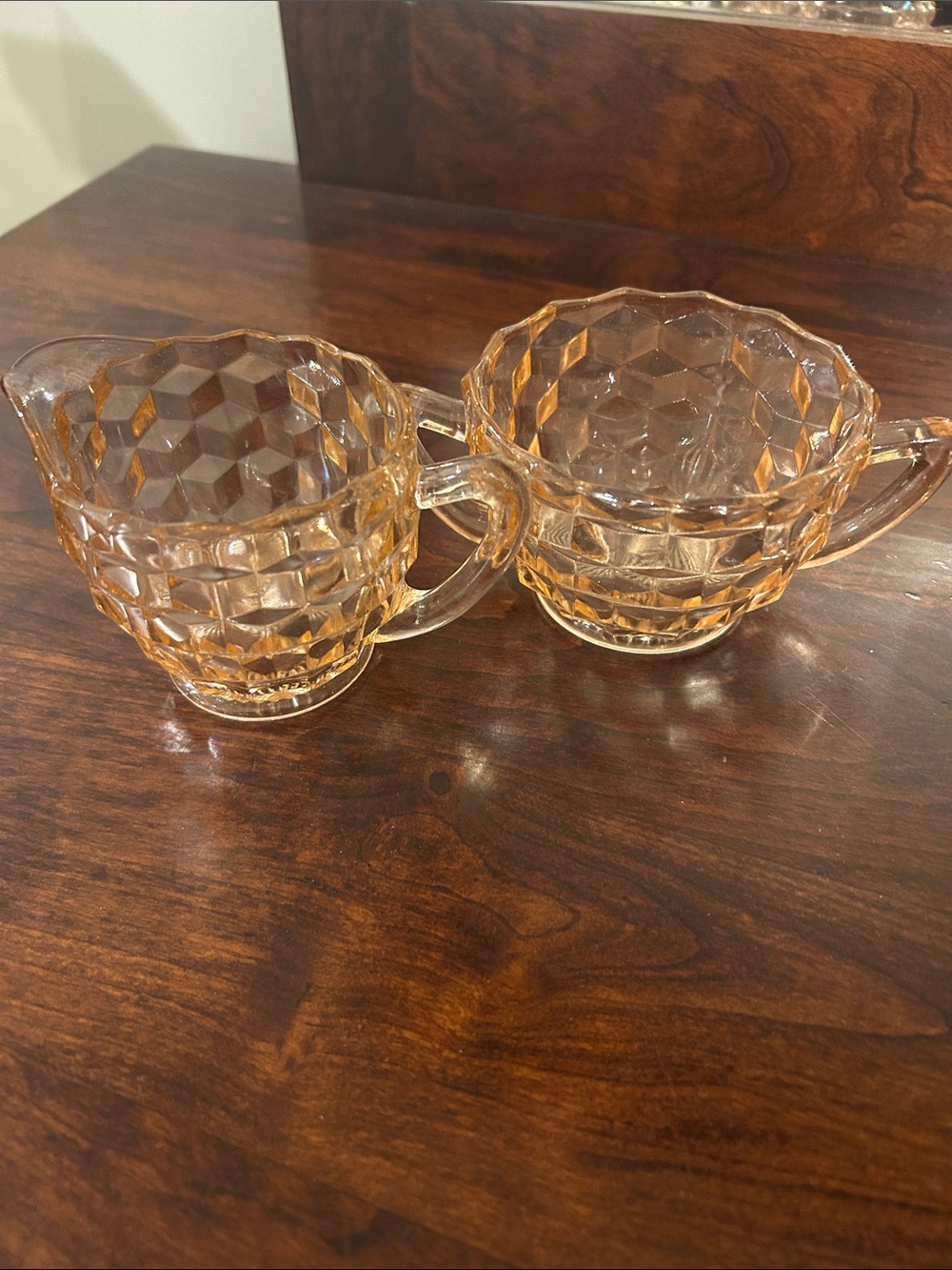 Vintage Amber Pressed Glass Creamer and Sugar Set